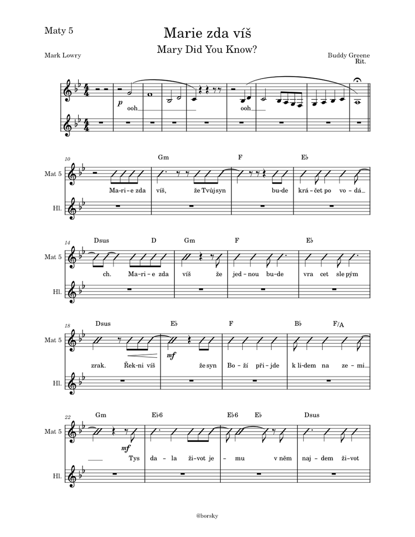 Marie zda v final maty 5 sheet music for vocals flute mixed duet