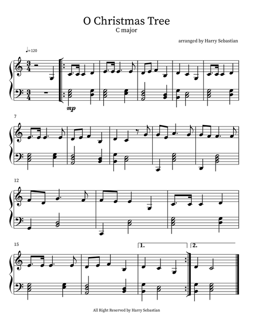 O Christmas Tree(O Tannenbaum) in C major (Arr. Harry Sebastian) (Piano Vocal)