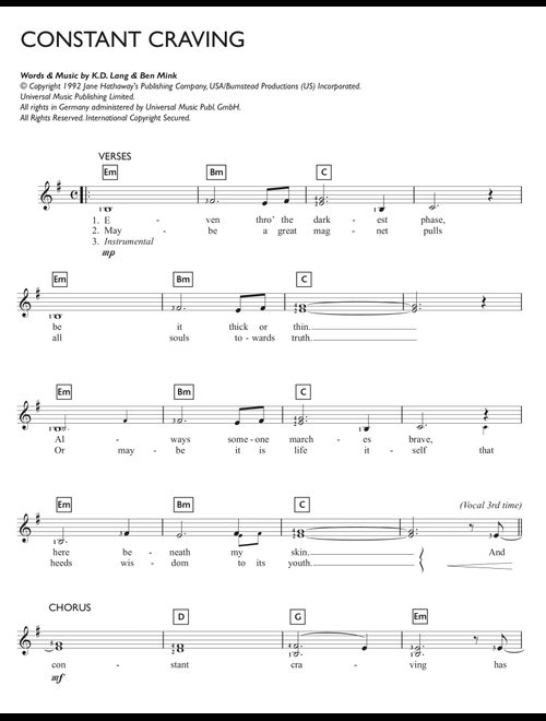 Constant Craving - k.d. lang (Lead Sheet - Fake Book)