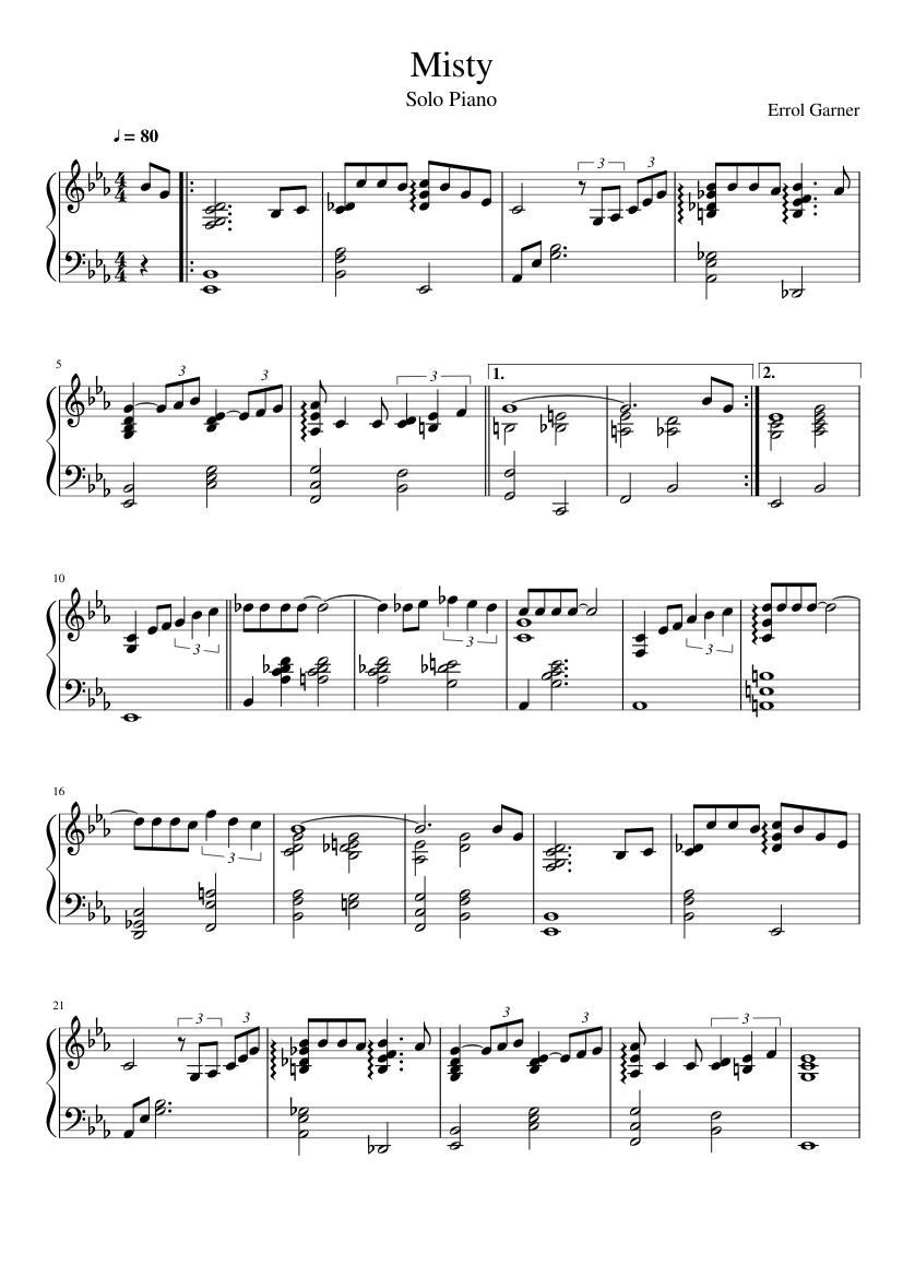texto tenedor Chorrito Misty (Piano Solo) Sheet music for Piano (Solo) | Musescore.com