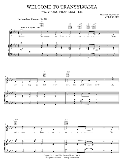 Welcome To Transylvania - Mel Brooks, Young Frankenstein Musical (Piano-Vocal-Guitar)