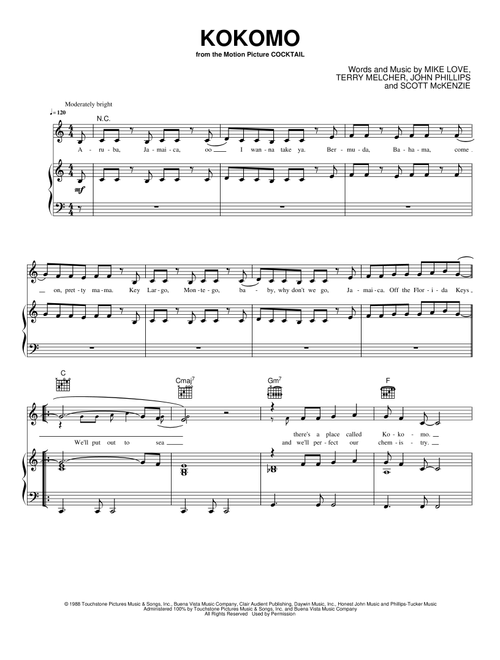 Kokomo - The Beach Boys (Piano-Vocal-Guitar)