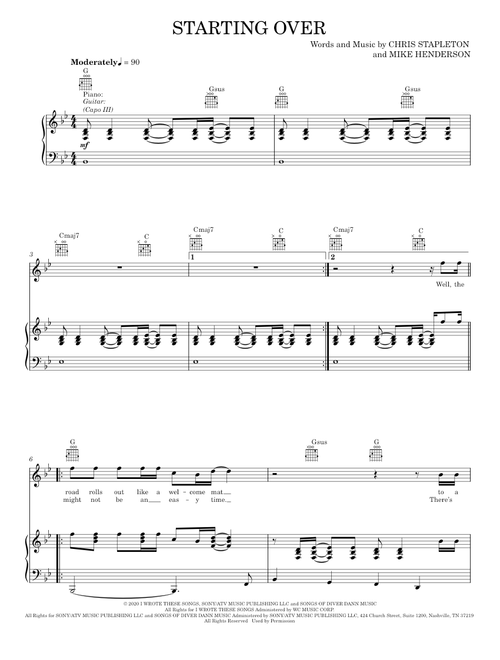 Starting Over - Chris Stapleton (Piano-Vocal-Guitar)