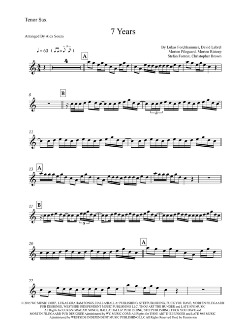 7 Years (Arr. Alex Souza) - Lukas Graham (Tenor Sax Solo)
