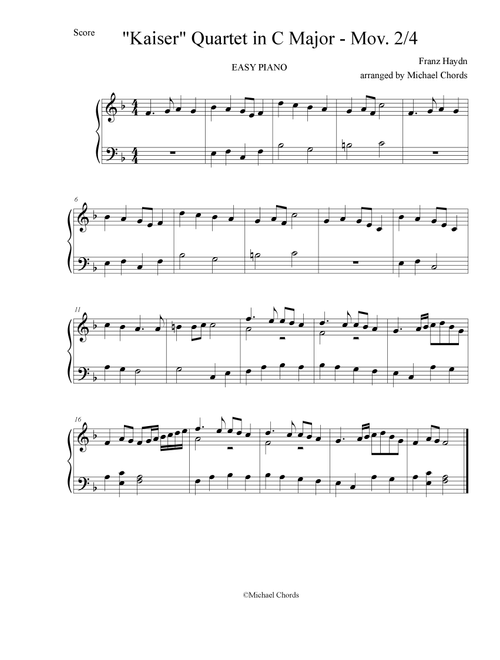 ''Kaiser'' Quartet in C major- Mov. 2/4 (Arr. Michael Chords) - HAYDN (Instrumental Duet)