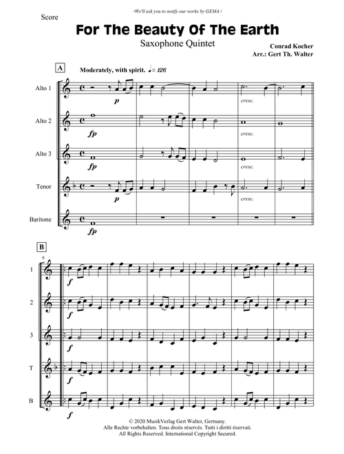 For The Beauty Of The Earth (Arr. Gert Th. Walter) - Conrad Kocher (Woodwind Ensemble)