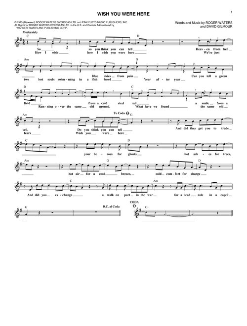 Wish You Were Here - Pink Floyd (Lead Sheet - Fake Book)