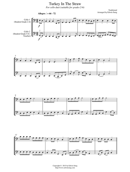 Turkey In The Straw (for cello duet, suitable for grades 2-6) (Arr. Edwin Sung) - Traditional (Cello Solo)