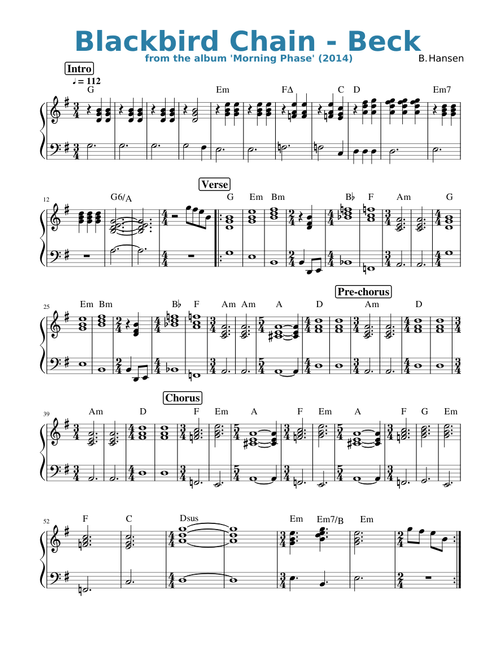 Blackbird Chain - Beck // Transcription by Daan Hutting