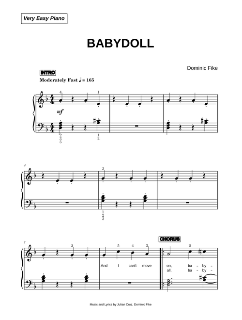 Babydoll - Dominic Fike (Very Easy Piano)