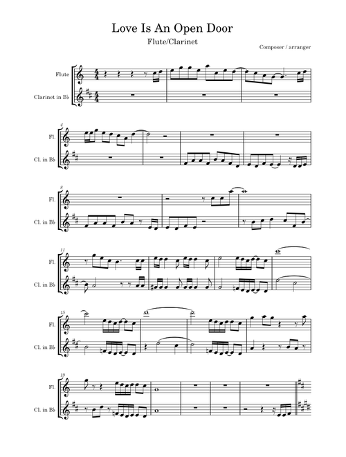 Love Is An Open Door (from Disney's Frozen) – Kristen Bell, Santino Fontana Love Is An Open Door (From Frozen) - Flute/Clarinet