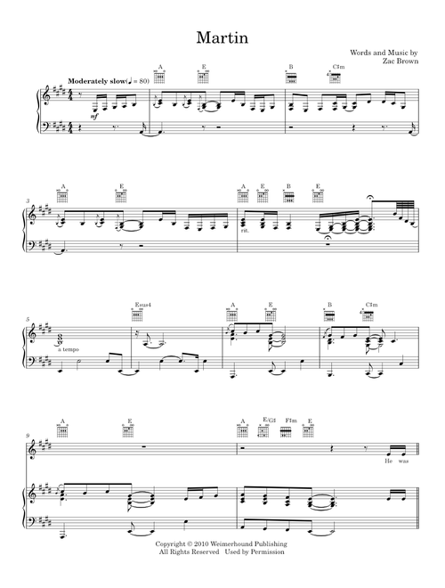 Martin - Zac Brown Band (Piano-Vocal-Guitar)