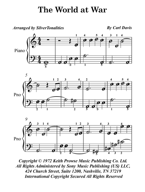 The World At War (Arr. SilverTonalities) - Carl Davis (Easy Piano)