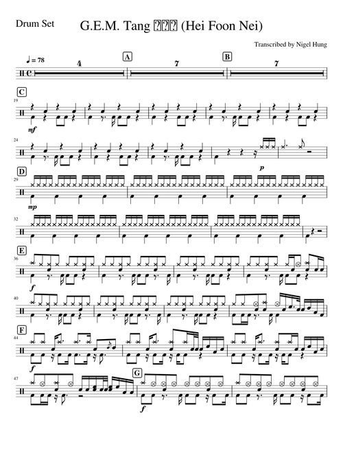 G.E.M. 鄧紫棋 - 喜歡你 (Hei Foon Nei) [Drum Transcription]