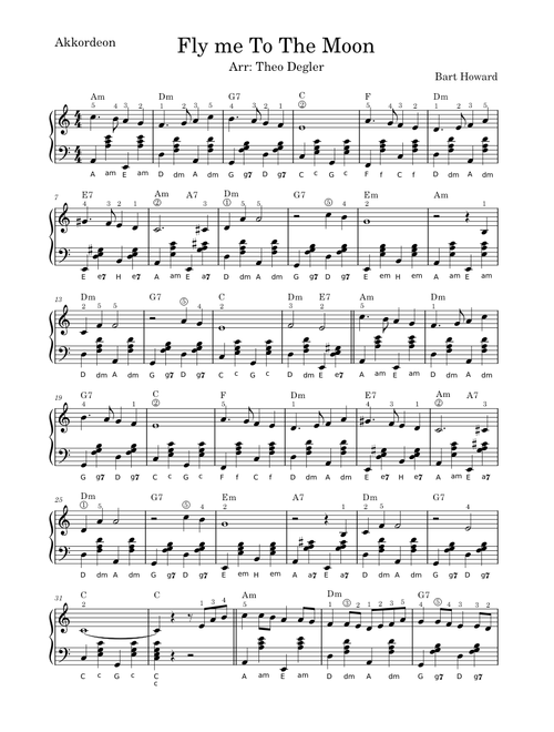 Fly me To The Moon / Leichtes Akkordeon Arrangement – Theo's Akkordeon und Klavier Schule