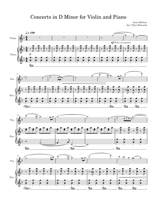 Concerto in D Minor for Violin and Piano, Op 47 – Jean Sibelius (arrangement)