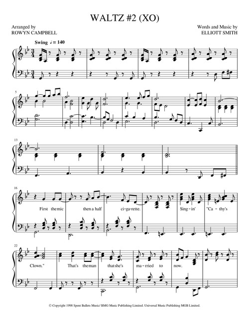 Waltz #2 (xo) (Arr. Rowyn Campbell) - Elliott Smith (Piano Solo)