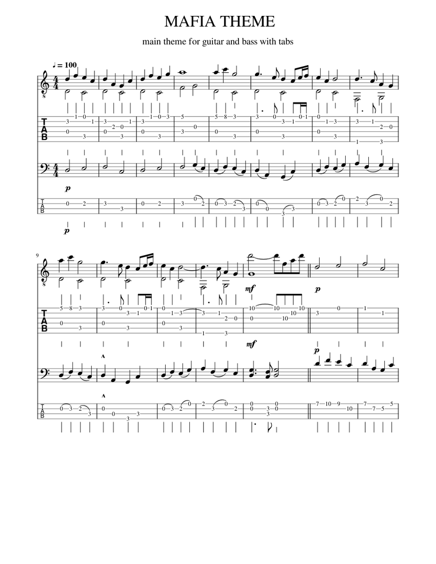 Mafia theme for guitar and bass Sheet Music and Tab for Guitar, Bass ...