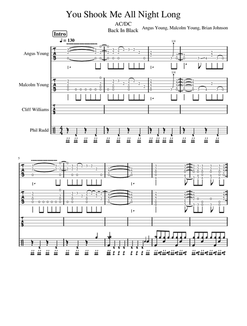 AC/DC - You Shook Me All Night Long (full band score - LIVE Version)
