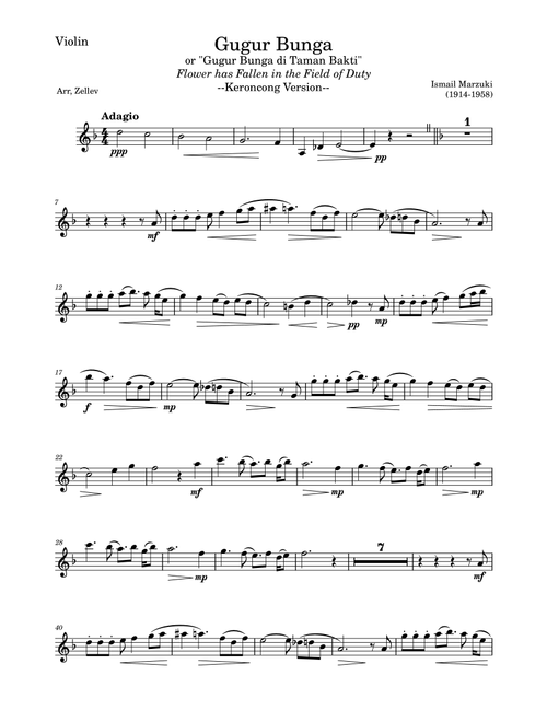 Gugur Bunga, Keroncong Version - Violin part (Arr. Zellev) - Ismail Marzuki (Violin Solo)