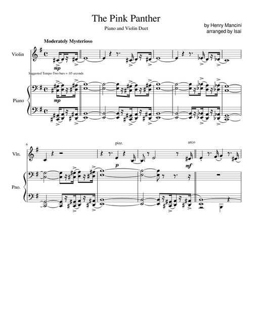 The Pink Panther Theme – Henry Mancini The Pink Panther Piano and Violin Duet