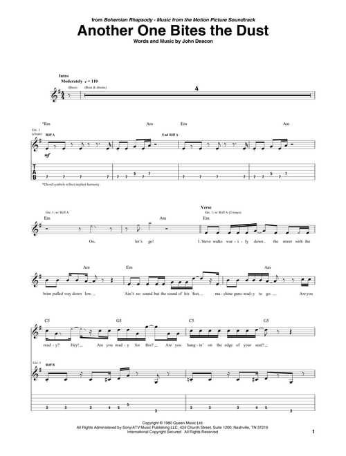 Another One Bites The Dust - Queen (Guitar Tab)