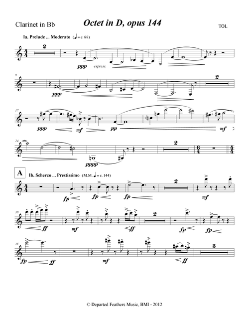 Octet in D, opus 144 (2012) clarinet part - Thomas Oboe Lee (Clarinet Solo)