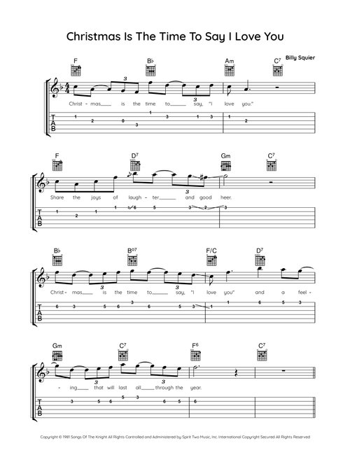 Christmas Is The Time To Say I Love You (Arr. Bronson Ferdinand Wright) - Billy Squier (Guitar Tab)