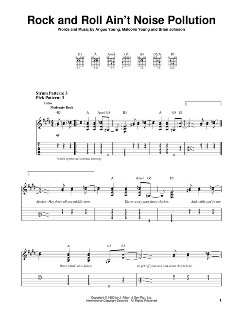 Rock And Roll Ain't Noise Pollution - AC/DC (Easy Guitar with TAB)