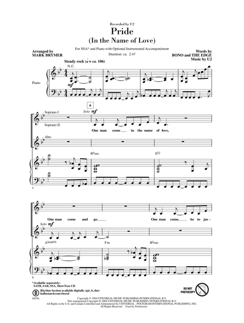 Pride (In The Name Of Love) (arr. Mark Brymer) - U2 (Choral, SSA)
