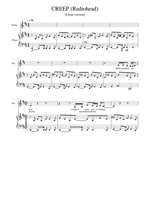 Creep  Clean Version  - Key of D