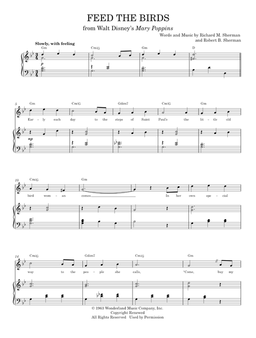 Feed The Birds - Julie Andrews, Mary Poppins Movie, Sherman Brothers (Piano Vocal)