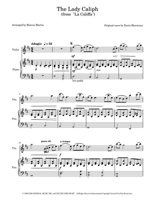 La Califfa (Arr. Marcus Martin) - Ennio Morricone (Violin and Piano)