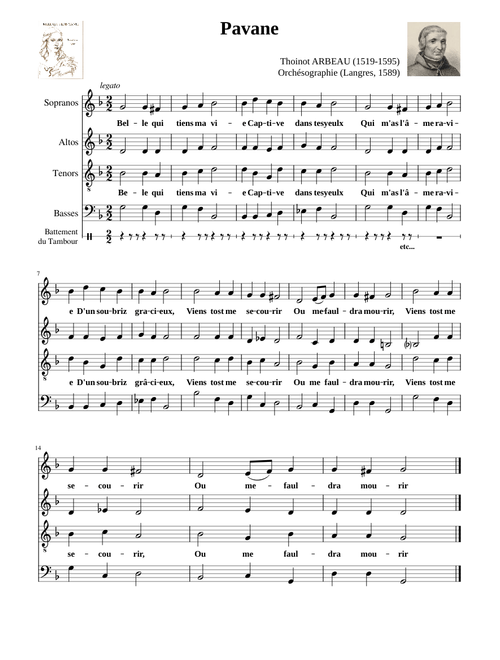 Pavane  (Belle qui tiens ma vie)  - Thoinot Arbeau  (SATB MuseScore)