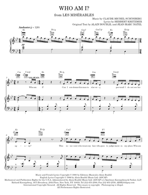 Who Am I? - Alain Boublil, Les Miserables Musical (Piano-Vocal-Guitar)