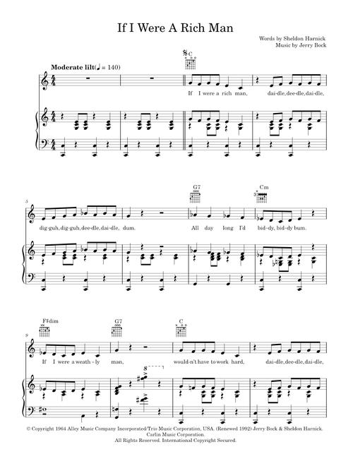 If I Were A Rich Man (from Fiddler On The Roof) - Bock & Harnick, Fiddler On The Roof Musical (Piano-Vocal-Guitar (Piano Accompaniment))