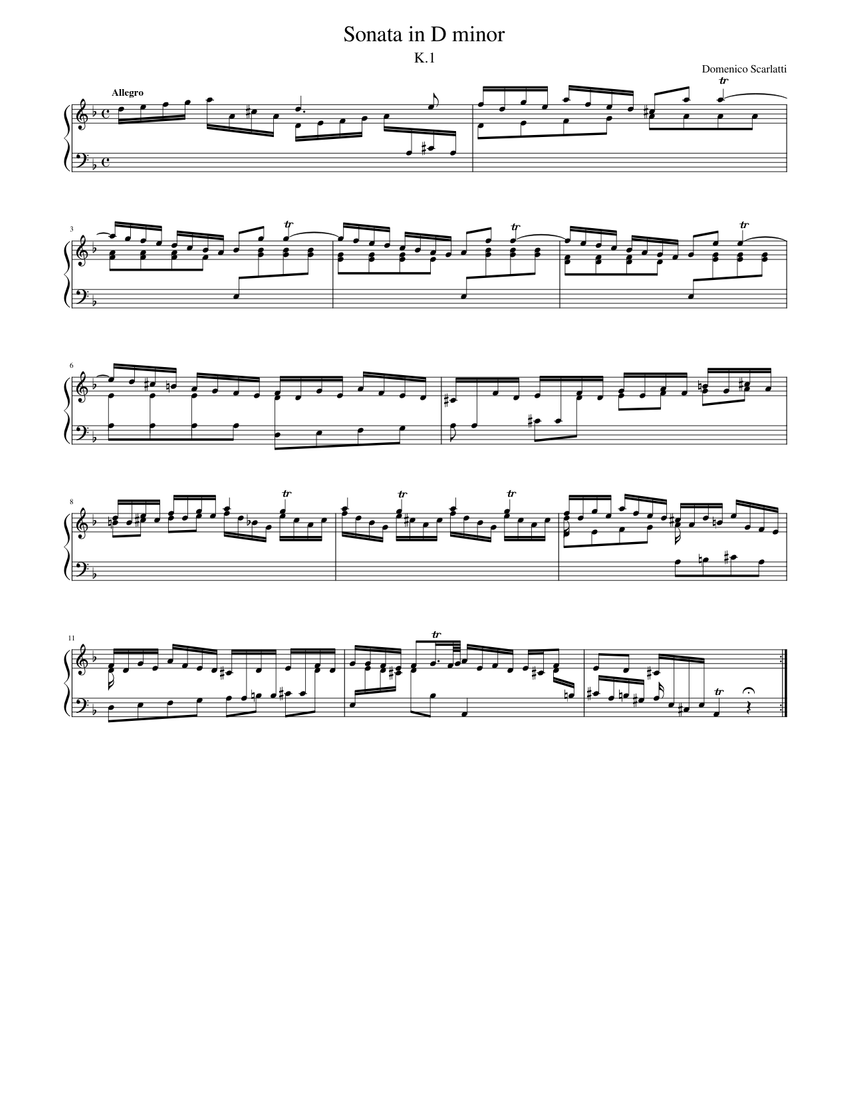 Sonata in D minor, K.1 Sheet Music for Harpsichord (Solo