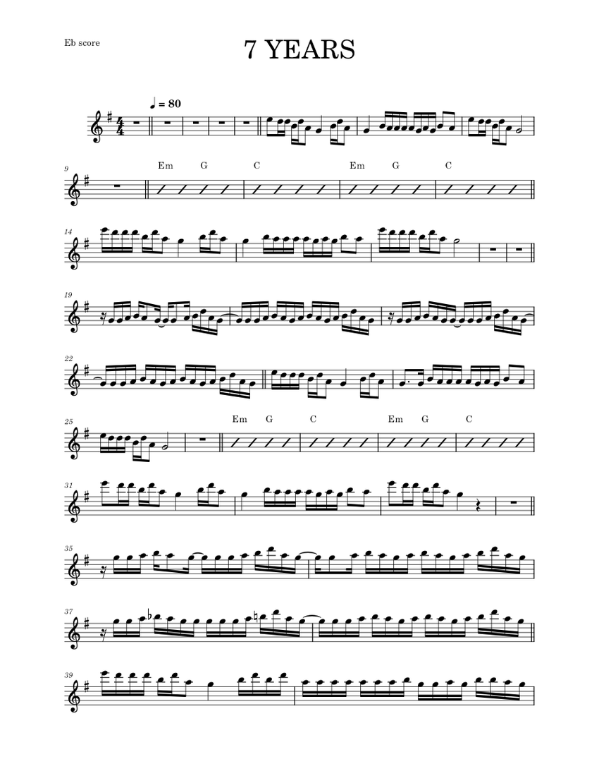 7 years – Lukas Graham (ALTO SAX RMX) Sheet Music with Chords for