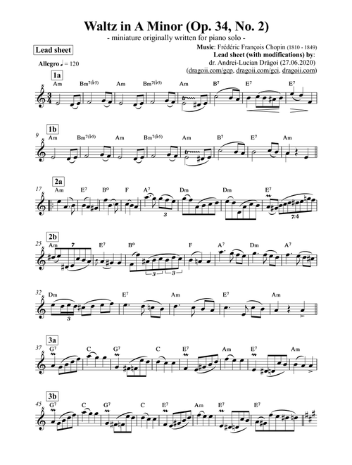 Chopin (Frederic) - Waltz in Am (Op. 34 No. 2) - simplified lead sheets for piano(/violin/flute/clar (Arr. Andrei-Lucian Dragoi) - Frederic Chopin (Large Ensemble)