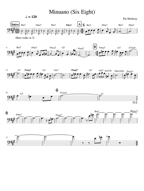 Minuano (Six Eight) Bass Clef Lead Sheet