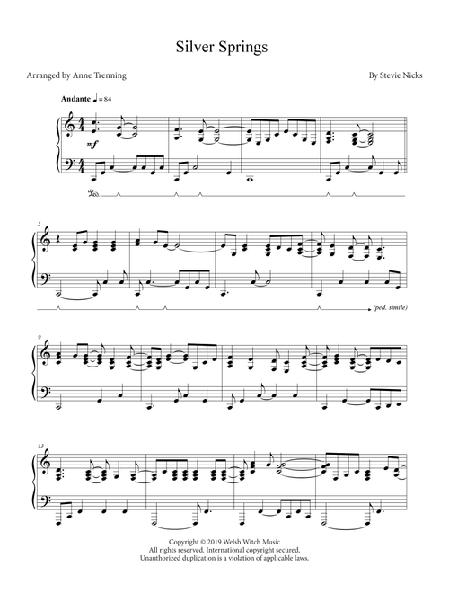 Silver Springs (Arr. Anne Trenning) - Fleetwood Mac (Piano Solo)