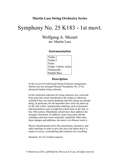 Symphony No. 25 in G minor K183 (Arr. Martin Lass) - Wolfgang Amadeus Mozart (Orchestra)