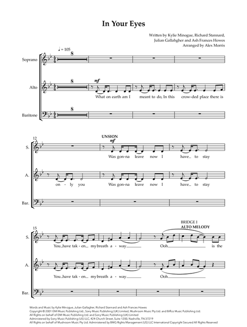 In Your Eyes (Arr. Alex Morris) - Kylie Minogue (Choral, SAB)