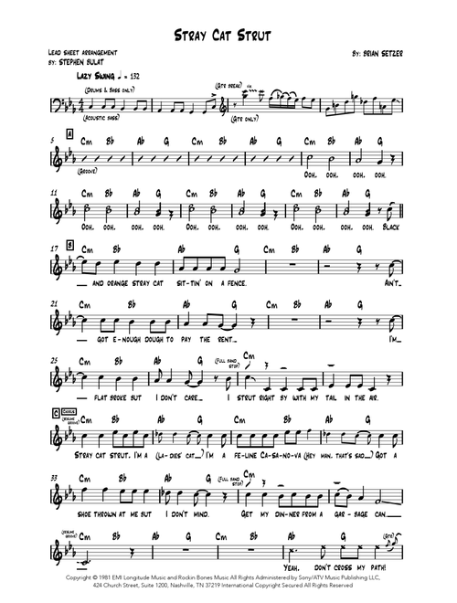 Stray Cat Strut (Arr. Stephen Bulat) - Stray Cats (Lead Sheet - Fake Book)