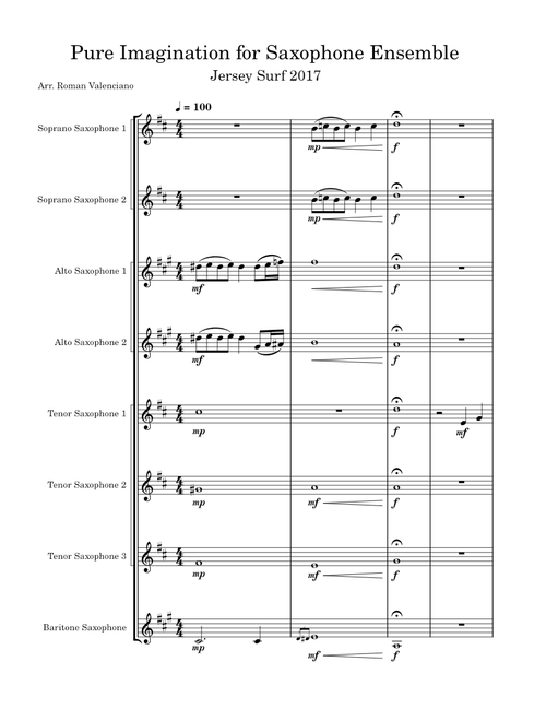 Jersey Surf's "Pure Imagination" for Saxophone Ensemble