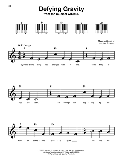 Defying Gravity (from Wicked) - Stephen Schwartz (Super Easy Piano)