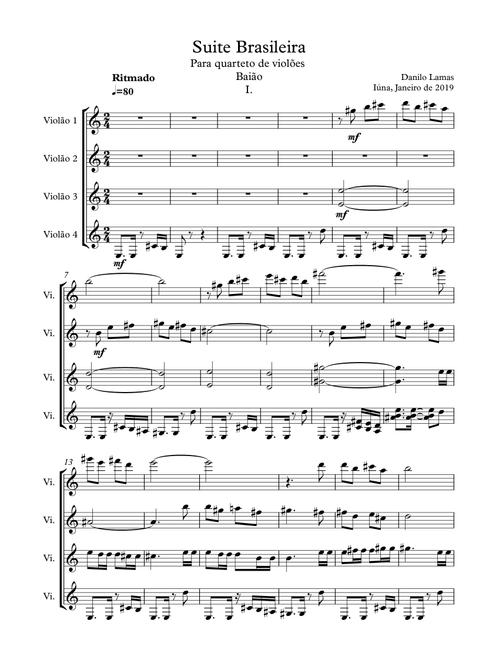Suite Brasileira- Guitar quartet - Danilo Lamas (Large Ensemble)