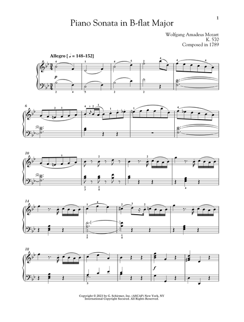 Piano Sonata In B-flat Major, K. 570 (Ed. Alexandre Dossin) - Wolfgang Amadeus Mozart (Piano Solo)