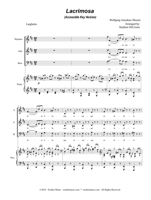 Lacrimosa (SAB) (Accessible Key Version) (Arr. Stephen DeCesare) (Choral, SAB)