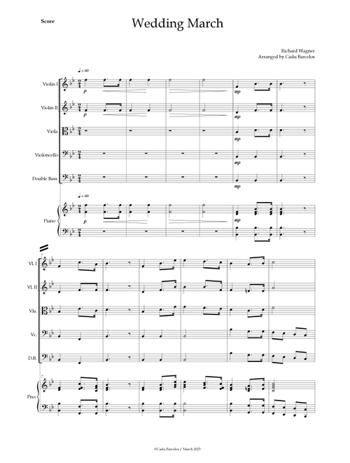 Wedding March (Wagner) Strings Quintet Piano (Arr. Cadu Barcelos) - Richard Wagner (String Ensemble)